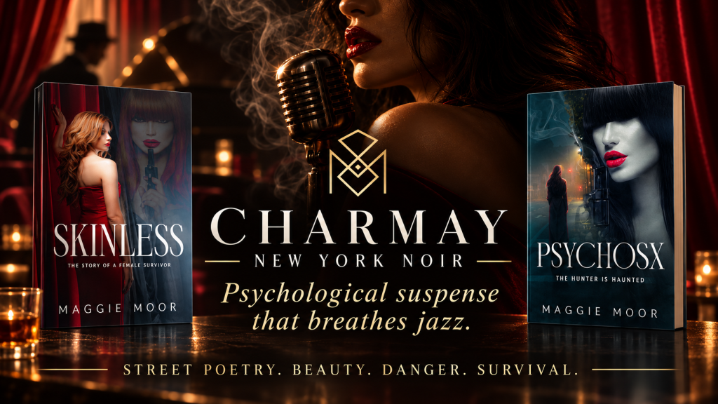 Charmay: New York Noir is a dark, glamorous psychological suspense series by Maggie Moor.